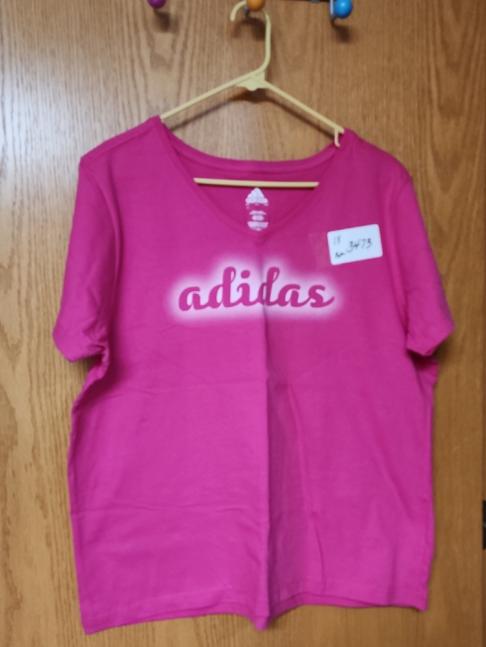 adidas Pink V-Neck Logo Tee womens 1X number 3473 - Picture 2 of 5